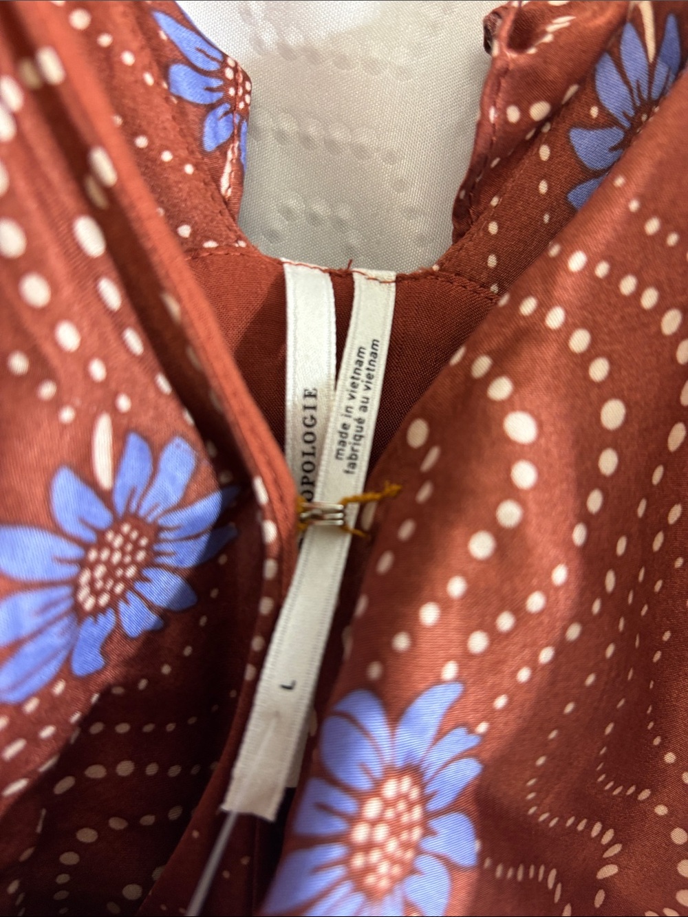 ANTHROPOLOGIE ruffle wrap midi dress brown motif - Picture 7 of 12